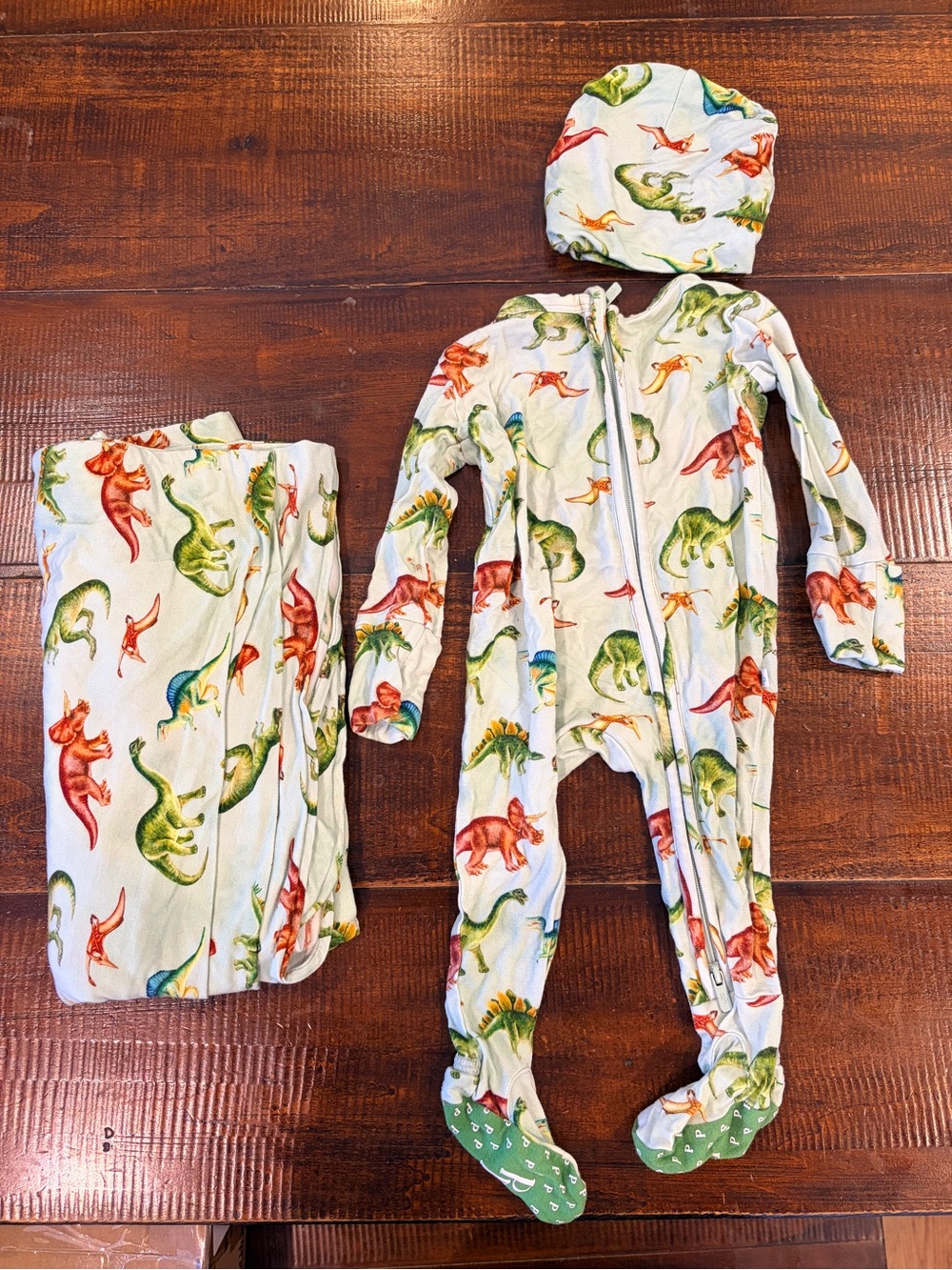 Posh peanut  Dinosaur Zip One-Piece with Hat and swaddle blanket